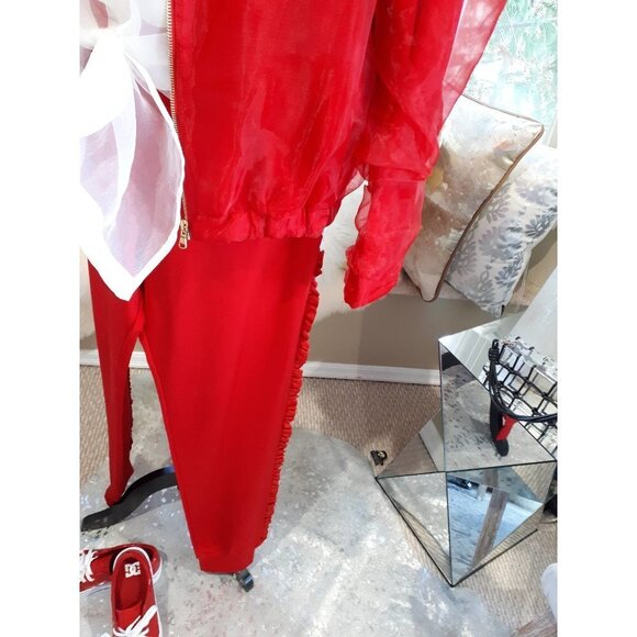 NWOT Love Moschino red ruffled accent trim cotton blend elastic waist pants, 8 - Picture 3 of 13